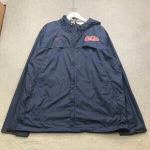 Nike Ole Miss Lined Nylon Windbreaker Jacket Hoodie Men XL Swoosh Navy Red White